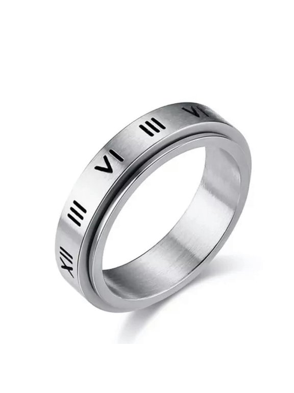 6mm Women's Black Gold Silver Roman Numerals Band Stainless Steel Ring Size 6-9