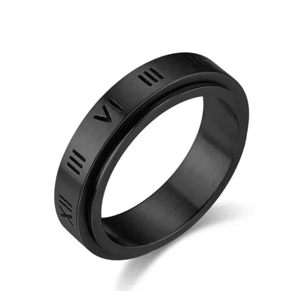 6mm Women's Black Gold Silver Roman Numerals Band Stainless Steel Ring Size 6-9