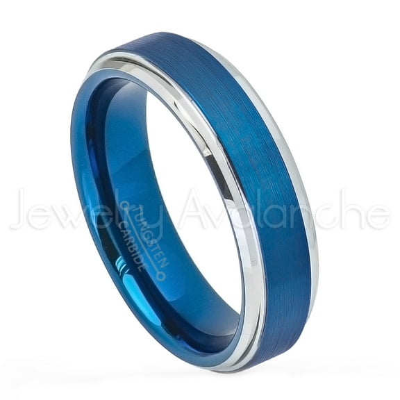 6mm Women's Blue IP Tungsten Ring - Brushed Finish Stepped Edge Comfort Fit Tungsten Carbide Anniversary Ring - TN727s9
