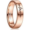 thumbnail image 1 of 6mm Women's Rose Gold Wedding Band Tungsten Ring Engraved with Love and Arrow Flat Edges, 1 of 6