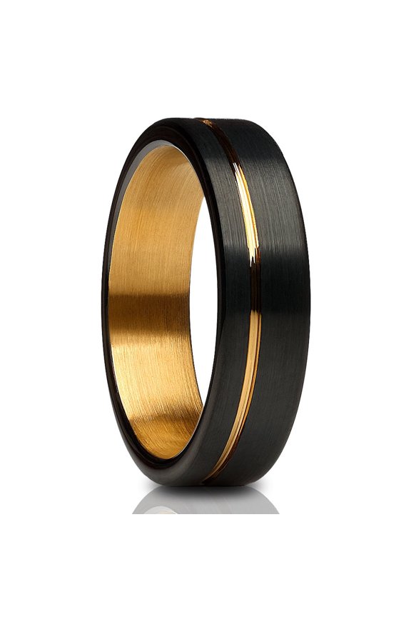 6mm Yellow Gold Tungsten Ring,Matte Finish Ring,Engagement Ring,Black Wedding Ring,6mm Tungsten Ring,Unique