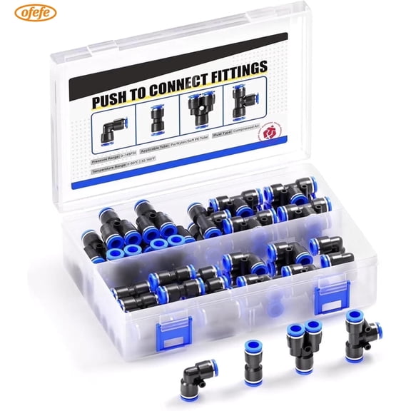 6mm od Push to Connect Fittings Pneumatic Fittings Kit 10 Spliters+10 Elbows+10 tee+10 Straight (40 pcs)