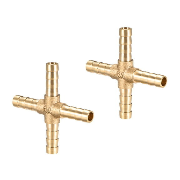 6mm or 1/4" ID Brass Barb Splicer Fitting 4 Ways Brass Cross Barb Fitting Air Gas Water Fuel,2pcs