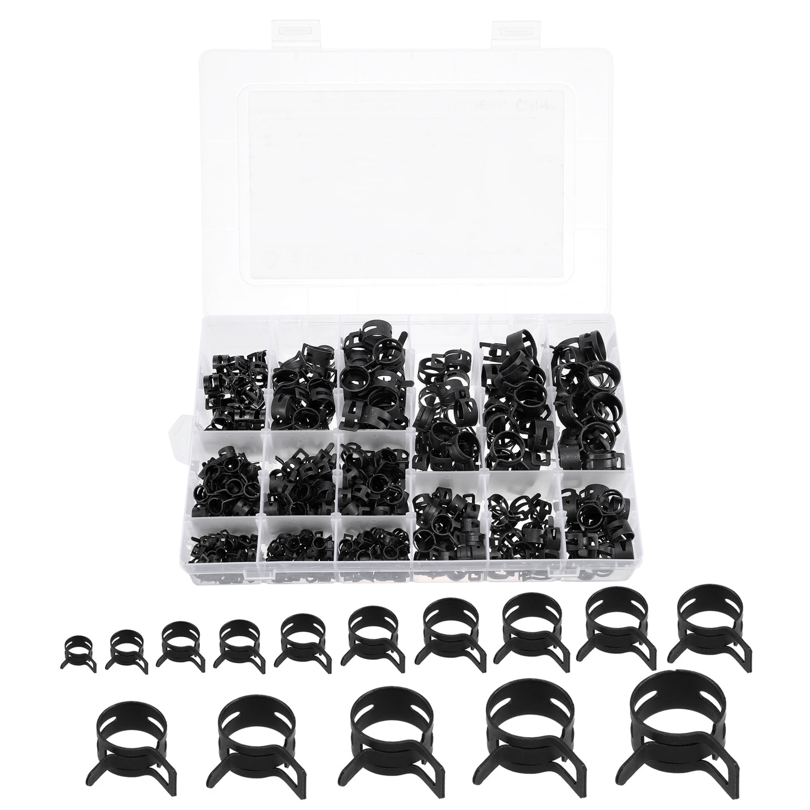 6mm to 20mm 15 Size Spring Band Type Action Fuel/Silicone Vacuum Hose Pipe Clamp Assortment Kits, 1 Set