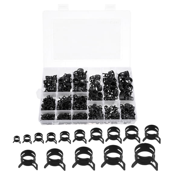 6mm to 20mm 15 Size Spring Band Type Action Fuel/Silicone Vacuum Hose Pipe Clamp Assortment Kits, 1 Set
