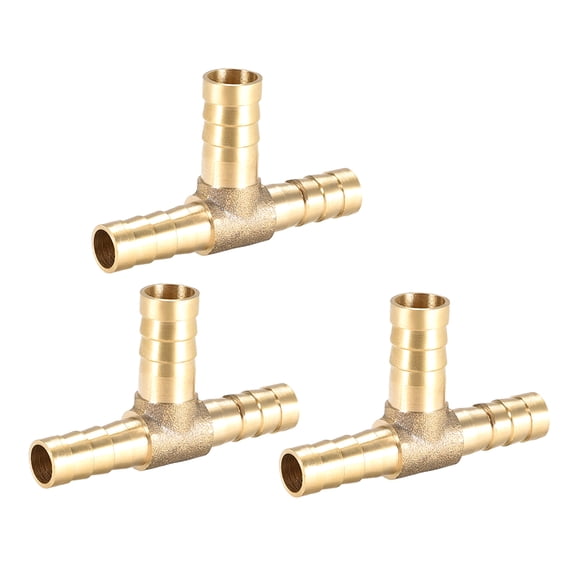 6mm x 8mm x 6mm Brass Hose Reducer Barb Fitting Tee T-Shaped 3 Way Barbed Connector Air Water Fuel Gas 3 pcs, 8mm x 10mm x 8mm