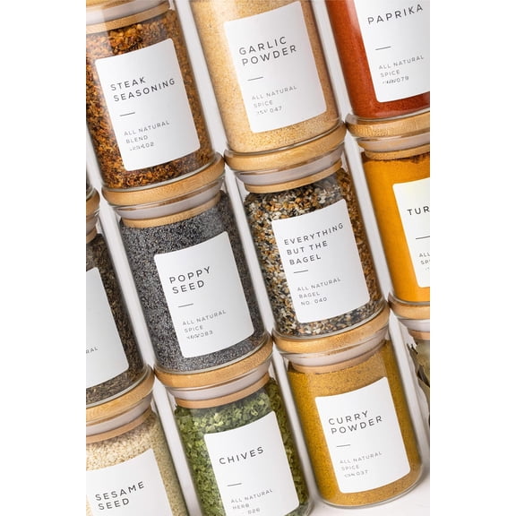 6oz Borosilicate Glass Spice Jars with Label Set, 12 Pack