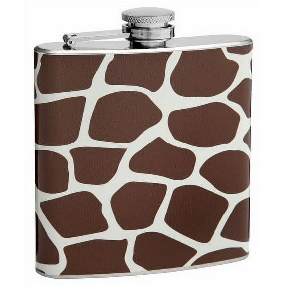 6oz Brown Giraffe Pattern Hip Flask