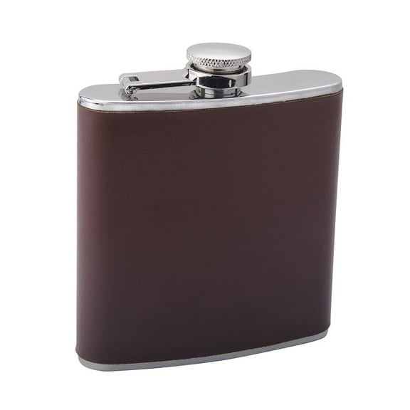6oz Brown Leather Plain Solid Drinking Flask