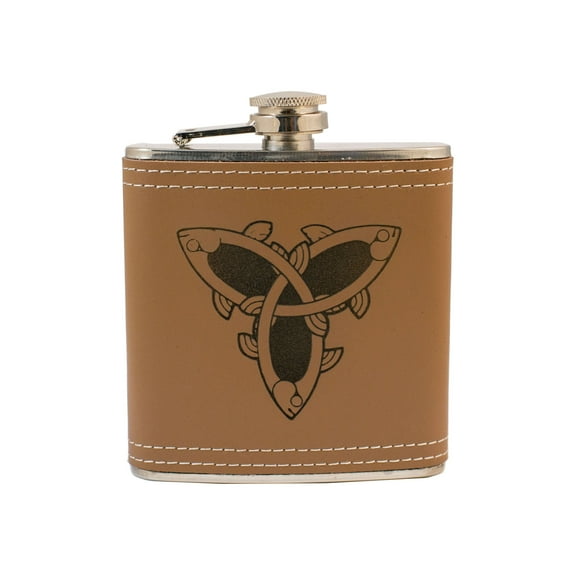 6oz Celtic Fish Knot Leather Flask L1 KLB
