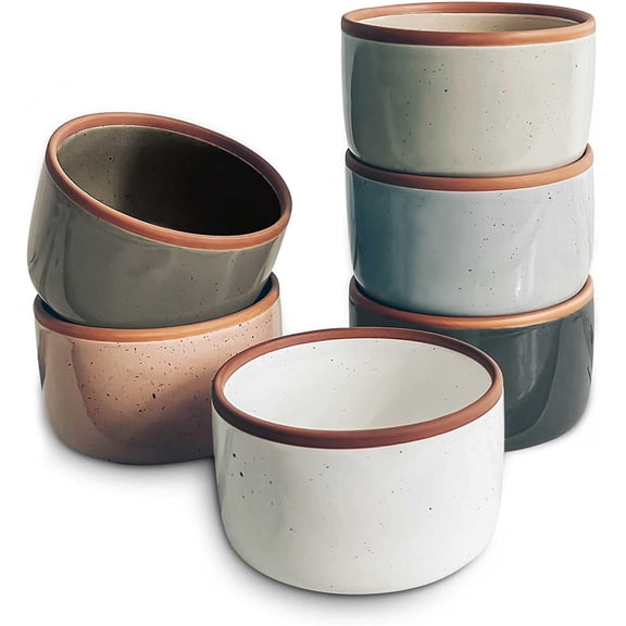 6oz Ceramic Ramekins, Set of 6 - Oven Safe Baking Dishes for Pudding, Creme Brulee, Souffle, Dip, Custard, Ice Cream
