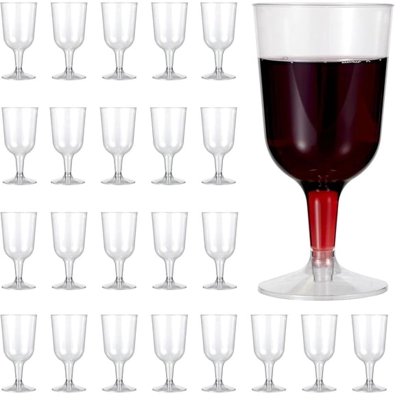 6oz Clear Stemmed Plastic Wine Glasses for Party Use - Disposable Wine Cups, 48-Pack