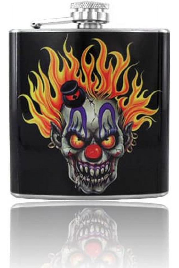 6oz Clown ICP Skull Design Vinly Wrap Stainless Steel Flask