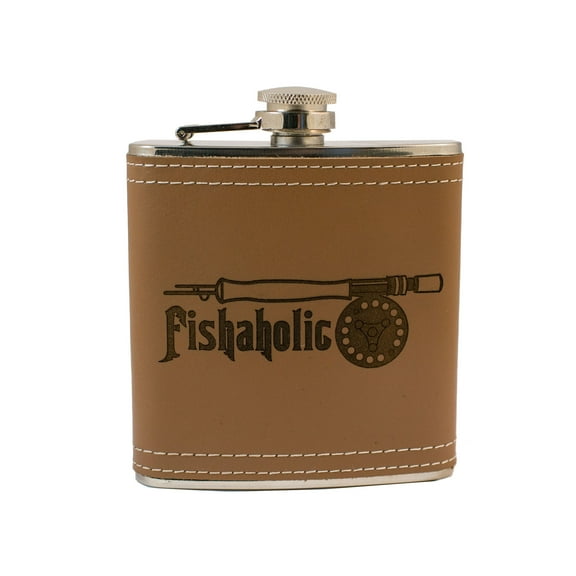 6oz Fishaholic Fly Fishing Leather Flask L1 KLB