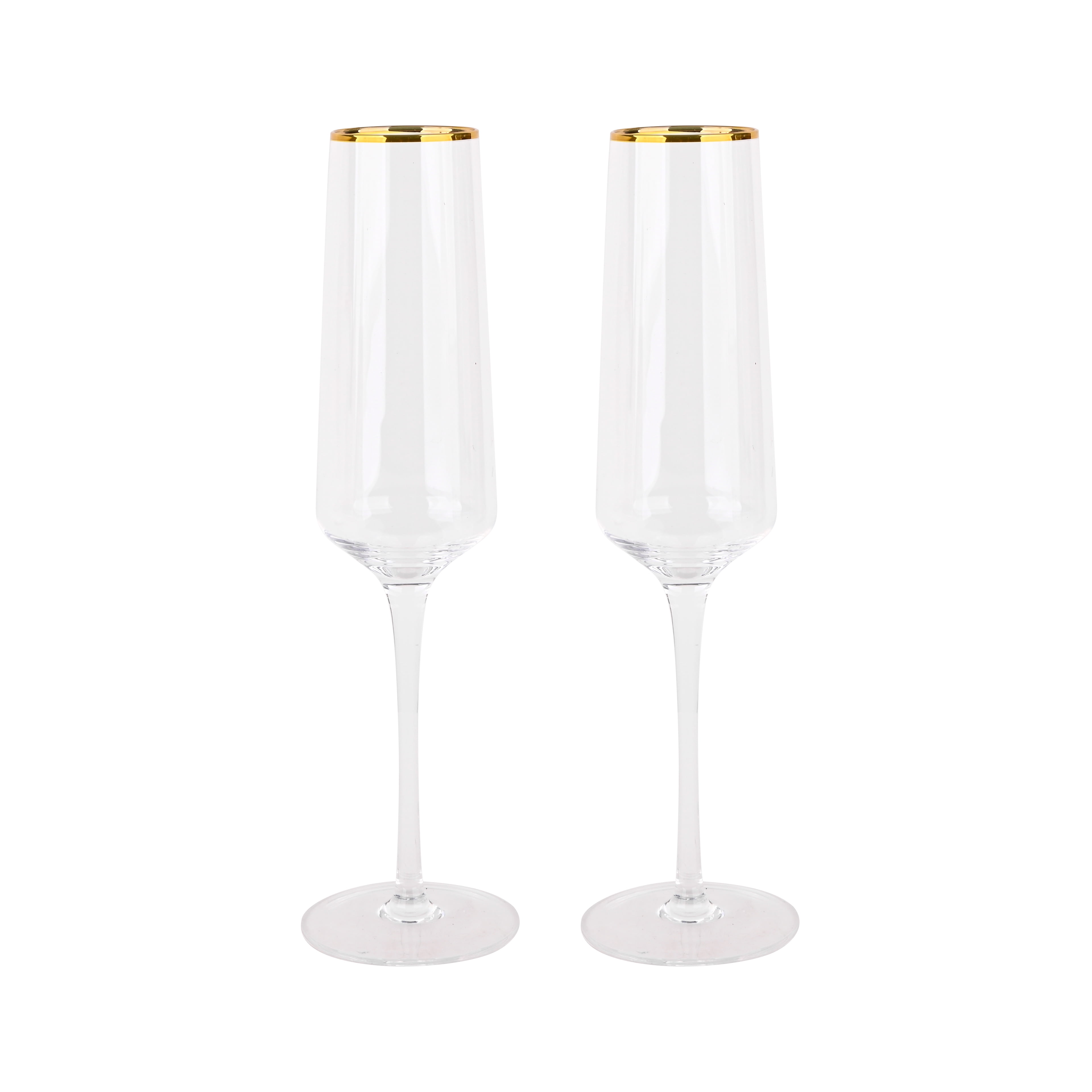 6oz Flute Glasses with Gold Rim - 2ct by Celebrate It – Elegant Champagne Glass Set for Weddings - Toasts - Anniversaries & Celebrations