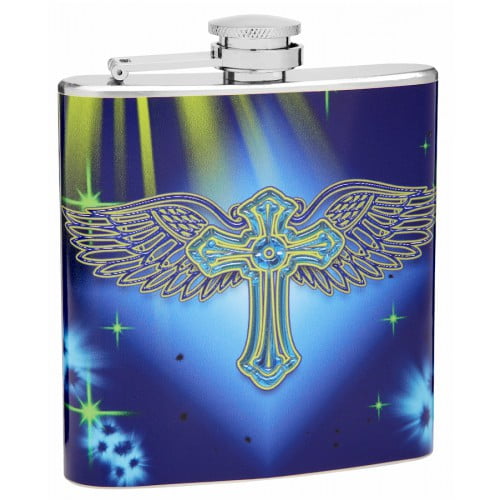 6oz Holy Cross with Wings Hip Flask