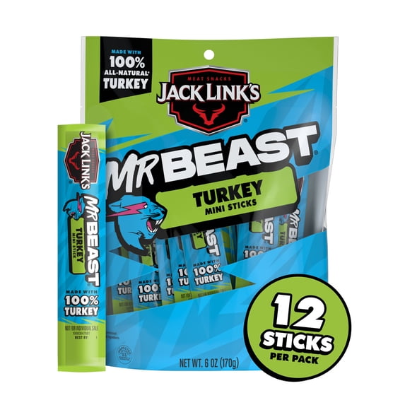 Jack Link’s x MrBeast Savory Herb Turkey Meat Sticks, 6 Ounce bag, 12 count of .5 Ounce Mini sticks