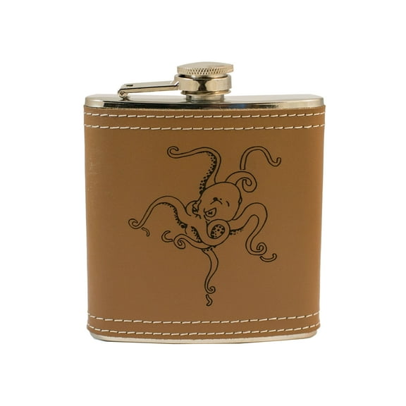 6oz Octopus Leather Flask L1 KLB
