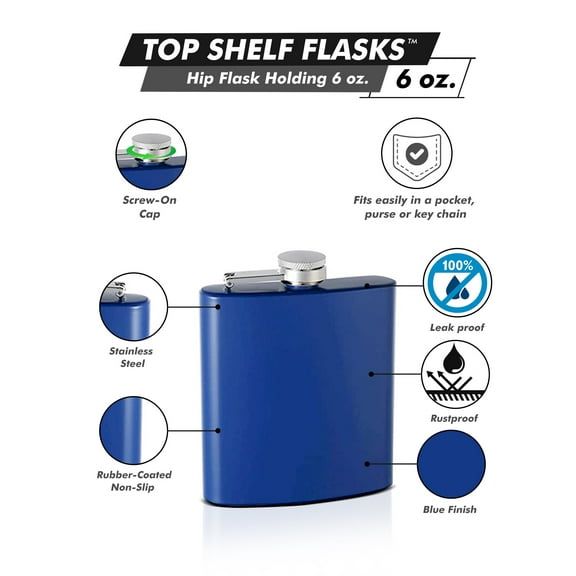 6oz Soft Rubber-Coated Hip Flask, Blue
