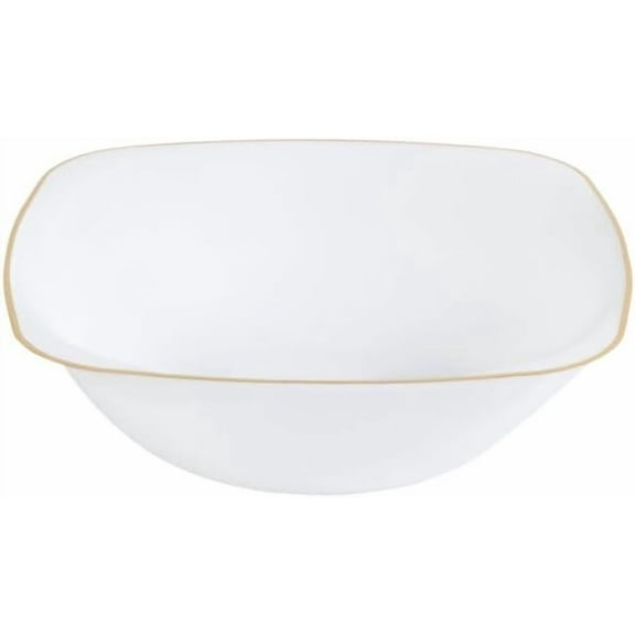 6oz White Plastic Square Bowls with Gold Rim - Disposable Plastic Dessert Bowls, Ice Cream Bowl, Sundae Bowl, Heavy Duty Plastic Soup Bowls for Baby Showers, Weddings, Birthday Party, Receptions (10)
