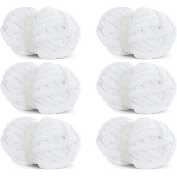 6pack Chunky Chenille Yarn for Blanket, Super Bulky Soft Thick Fluffy Jumbo Giant Washable Polyester Big Yarn for Hand Knitting Extreme DIY Arm Knitting Throw Rugs Pillow