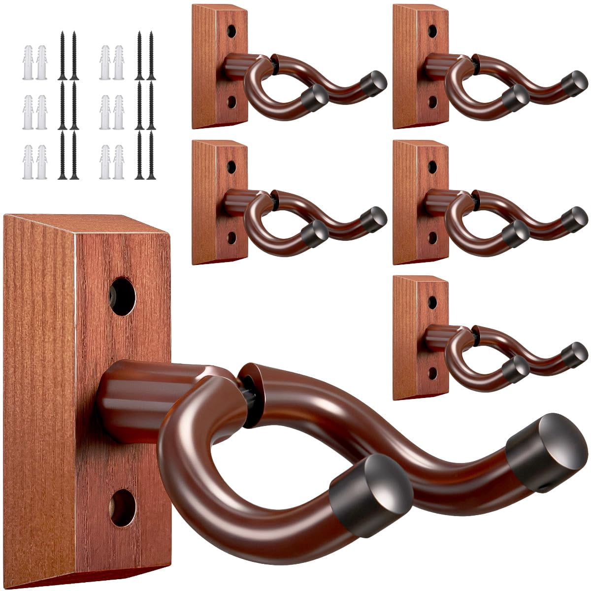 6pack Guitar Wall Mount Bulk Wood Hanger For Safe Storage And Display Sturdy Acoustic Electric Bass Banjo Mandolin Sapele