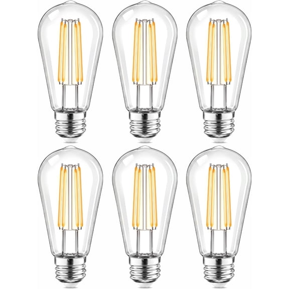 6pack LED Light Bulbs, Shatterproof Edison Bulbs 60 Watt Equivalent, E26 Base Warm White 2700K Bulb, Vinta Decorative Fixture Light Bulbs for Home Lighting, Bathroom, Bedroom, Hallway, Non-dimmable