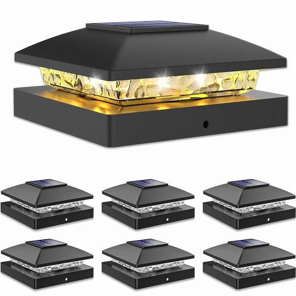 6pack Post Solar Lights with 3 Modes, Waterproof LED Solar Cap Lights for 44/3.53.5 Wood/Vinyl Posts, Post Top Lighting Outdoor for Fence Deck Mailbox Porch Railing
