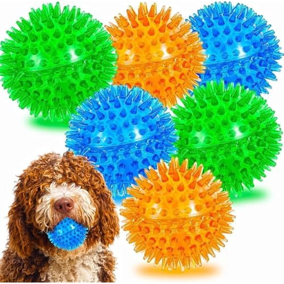 6pack Squeaky Dog Toys Spiky Dog Balls Cleans Teeth and Promotes Dental and Gum Health for Your Pet Squeaker Ball Toys for Aggressive Chewers (S 6PACK)