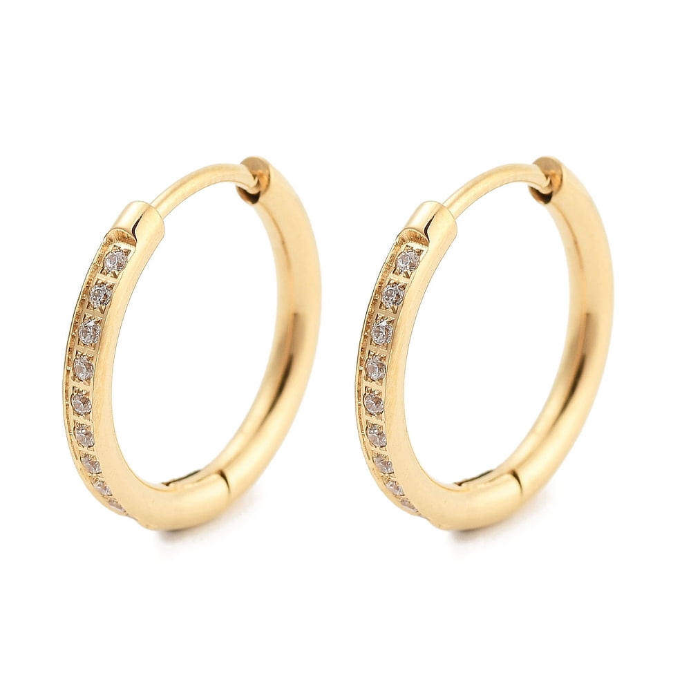6pairs Ion Plating(IP) 304 Stainless Steel Micro Pave Clear Cubic Zirconia Huggie Hoop Earrings for Women with 316 Surgical Stainless Steel Ear Pins Golden 2x17~17.5mm