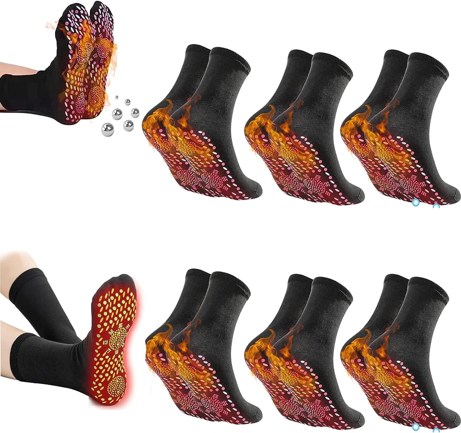 6pairs Tourmaline Acupressure SelfHeating Shaping Socks, AFIZ