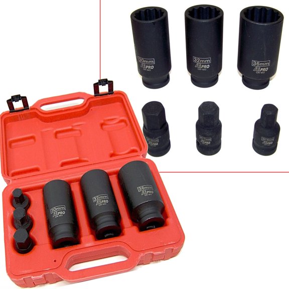 6pc 12 Point Deep Impact Socket Set 1/2" Drive Shaft Hub Nut 30mm 32mm 36mm