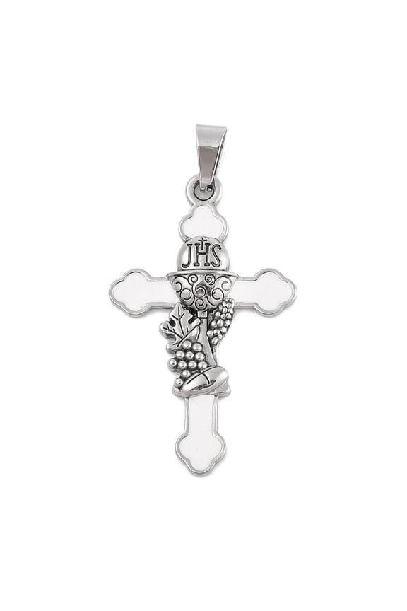 6pc 304 Stainless Steel Enamel Pendants First Holy Communion Cross Charm Stainless Steel Color 48x29.5x4mm Hole: 4.5x9.5mm