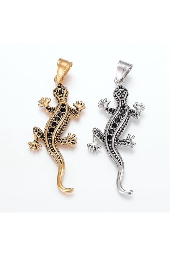 6pc 304 Stainless Steel Pendants with Rhinestone Large Hole Pendants Lizard Mixed Color 56x21x5mm Hole: 5x9mm