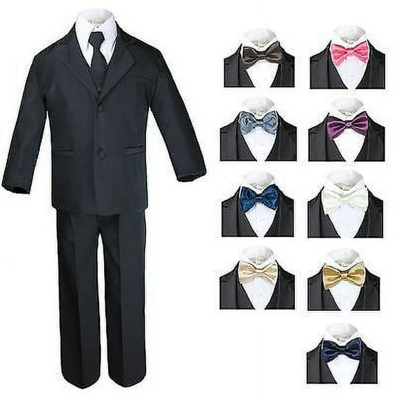 6pc 9 Color Pick Bow Tie + Baby Kid Boy Black Formal Wedding Suit Tuxedo sz S-20