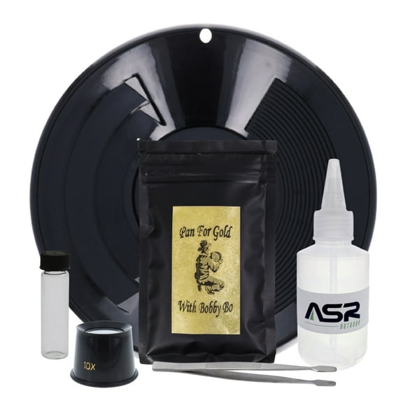 6pc ASR Outdoor Gold Panning Kit Beginner Prospecting Equipment and Paydirt - Black