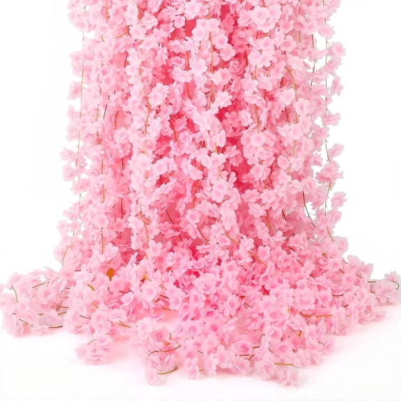 6 Pcs Artificial Cherry Blossom Garland 35ft Pink Sakura Flower Vines for Wedding Arch Party Backdrop, Spring Home Japanese Decor