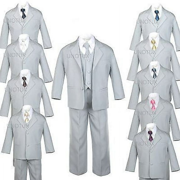 6pc Baby TODDLER KID TEEN WEDDING PROM PARTY FORMAL TUXEDO BOY SUIT GRAY sz S-20