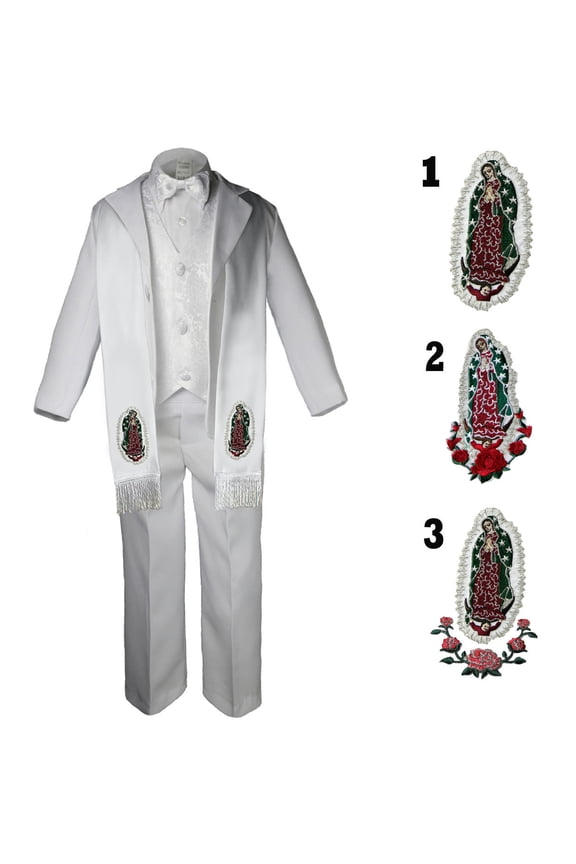 6pc Baby Toddler Boy Formal Baptism Christening White Tuxedo Suit Stole Sm-20
