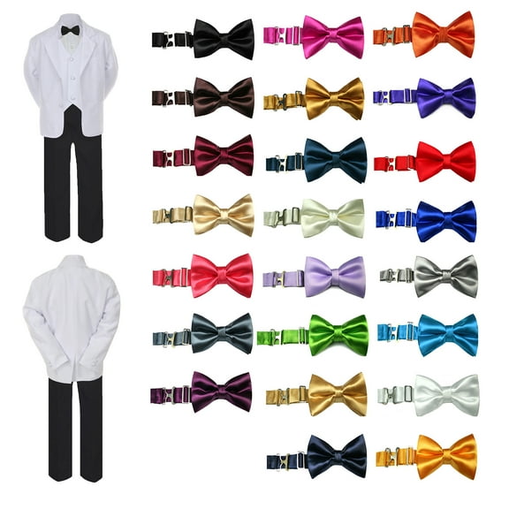 6pc Baby Toddler Boy Teen Formal Black & White Suit Set Satin  Bow tie Sm-20