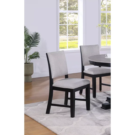 6pc Beautiful Wing Back Side Chair Dove Gray Fabric Upholstery Black Finish Wooden Furniture