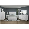 thumbnail image 1 of 6pc Bedroom Furniture Set Queen Size White Finish LED Headboard Bed Glam Geometric Design, 1 of 7