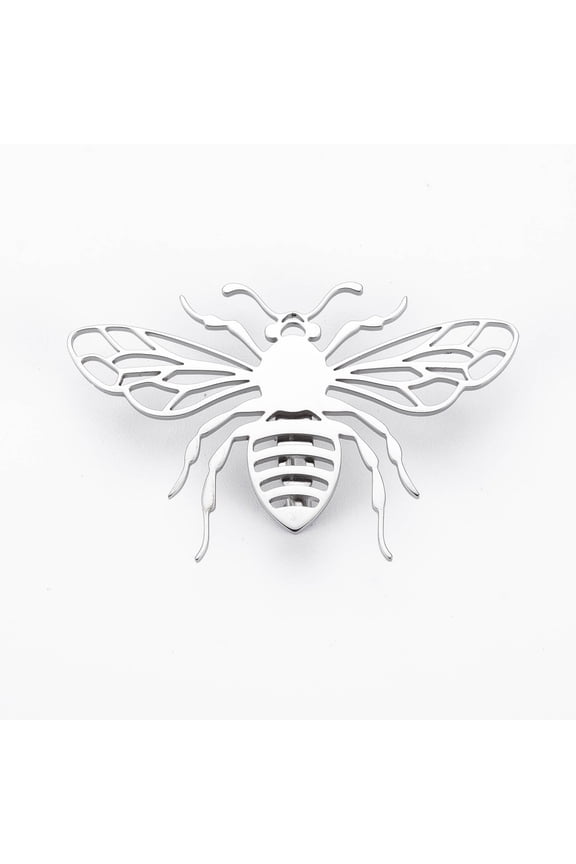 6pc Bee Brooch 201 Stainless Steel Insect Lapel Pin for Backpack Clothes Nickel Free & Lead Free Stainless Steel Color 31.5x49.5x6.5mm Pin: 0.7mm