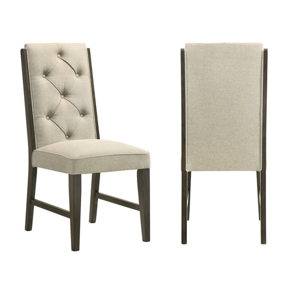 6pc Beige Upholstery Side Chairs Tufted Detailing Espresso Wood Frame Furniture