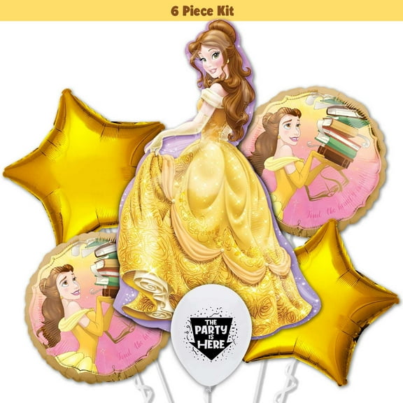 6pc Belle Beauty & the Beast Party Decorations Balloon Kit - Tale as Old As Time Golden Yellow Kids Birthday Party Supplies Decor