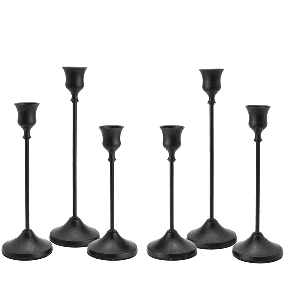 Set of 6 Black Candlestick Holders, Vintage Metal Taper Candle Holders Bulk, Decorative Candle Stand Dining Table Centerpiece Decor, Fireplace Mantel Decorations, Wedding Party Gifts