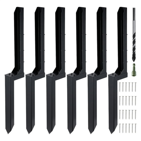 6pc Black Fence Post Support Spikes - 32" Heavy Steel Anchors to Stabilize Leaning/Broken Wooden Posts, Repair Kit with Rust-Proof Coating