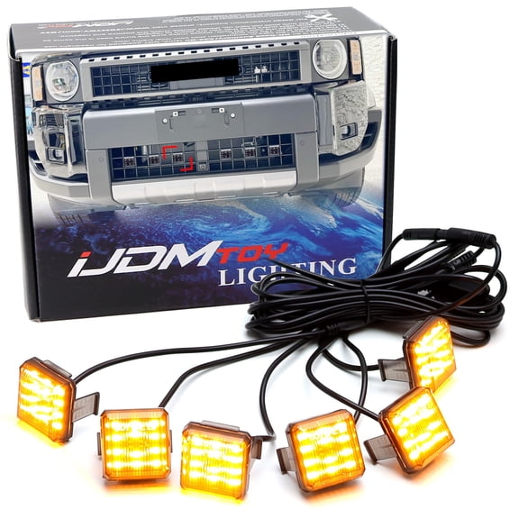 6pc Black-Out Smoked Lens Amber Yellow Full LED Front Upper or Lower Grille Clearance Light Kit For Toyota 2024-up Land Cruiser J250