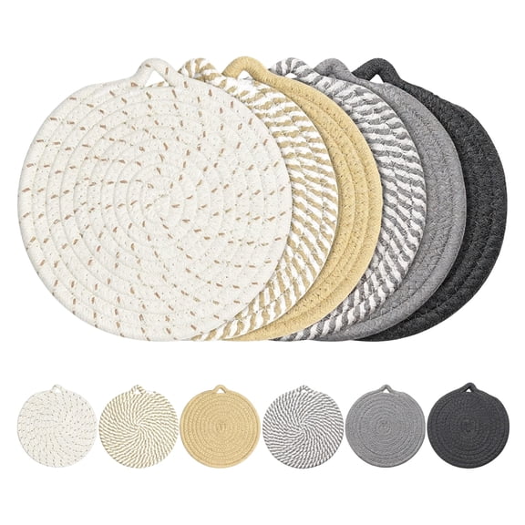 6pc Boho Coasters Set – Cotton Linen Round Drink Coasters for Hot Cups, Non-Slip & Heat Resistant Table Mats for Home, Office, Bar Decor