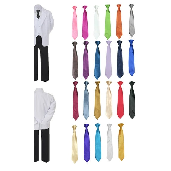 6pc Boy Formal Necktie Black & White Suit Set Satin Necktie Baby Sm-20 Teen